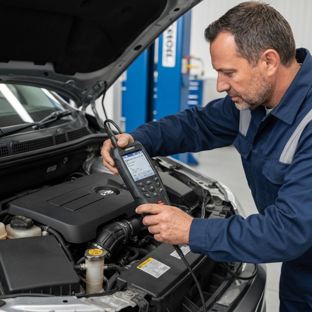 Auto diagnostic equipment in use