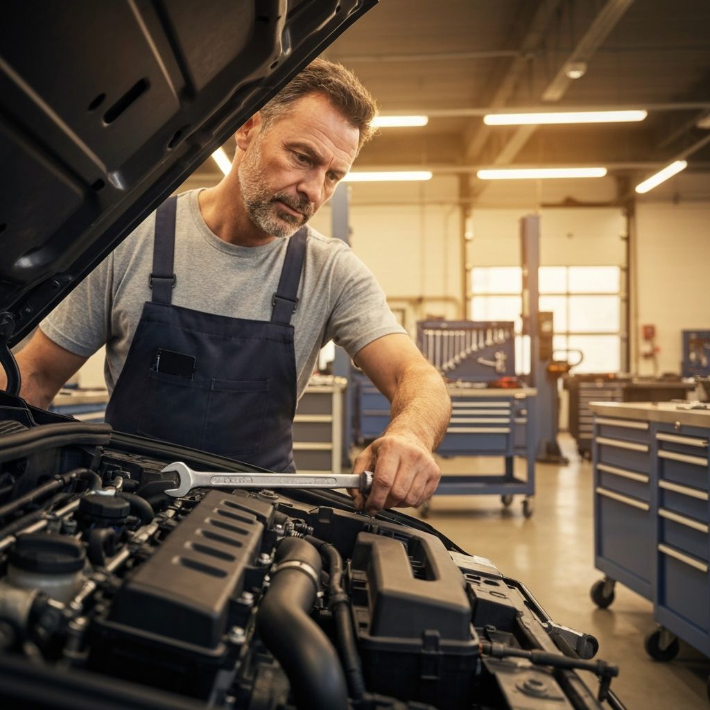 Mechanic working on engine